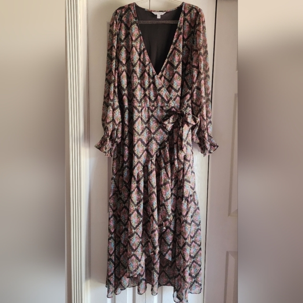 LC Lauren Conrad Midi Wrap Dress Romantic Floral Cottagecore Fairy Ethereal XL